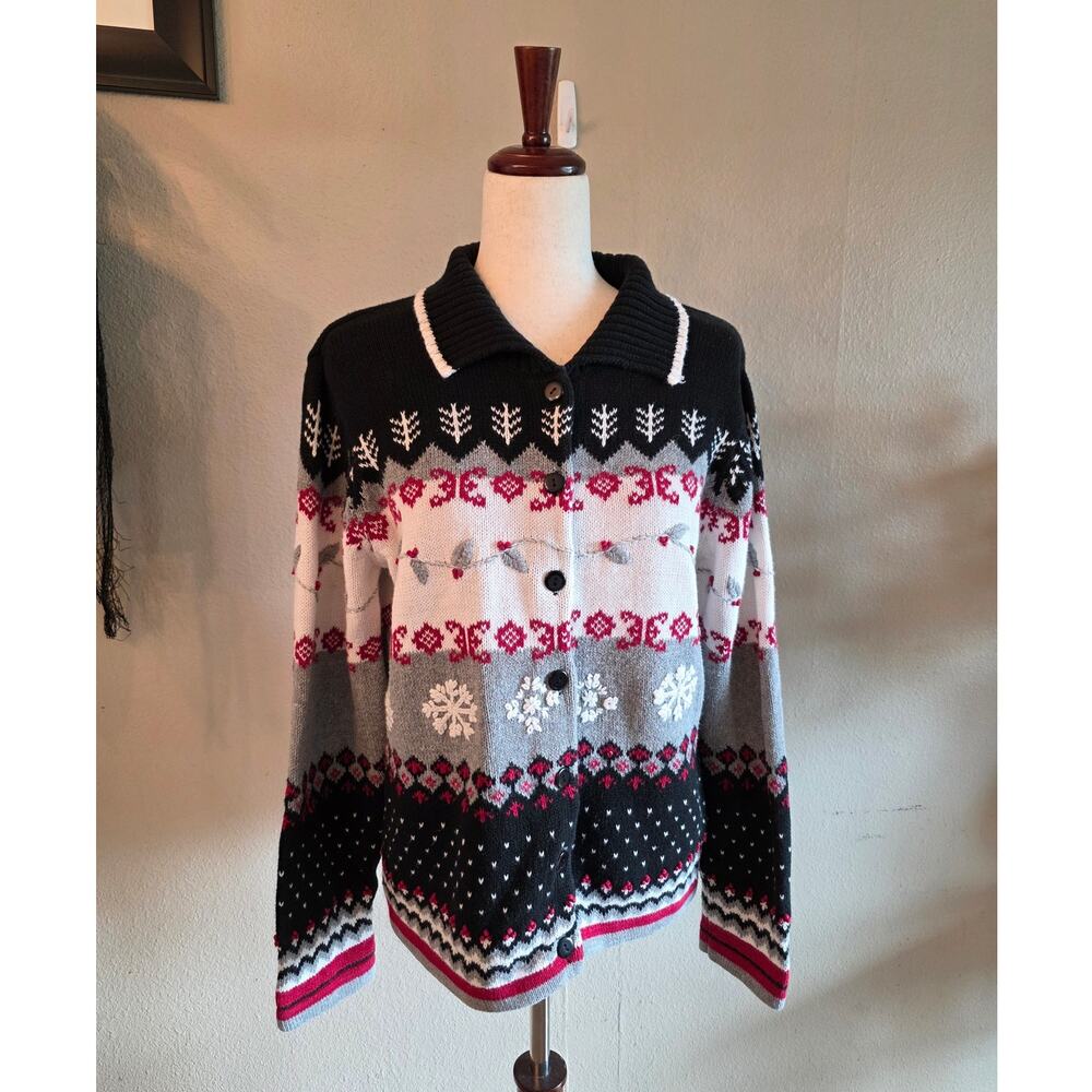 Dress Barn Women's Christmas Holiday Winter Cardigan Sweater SZ Large